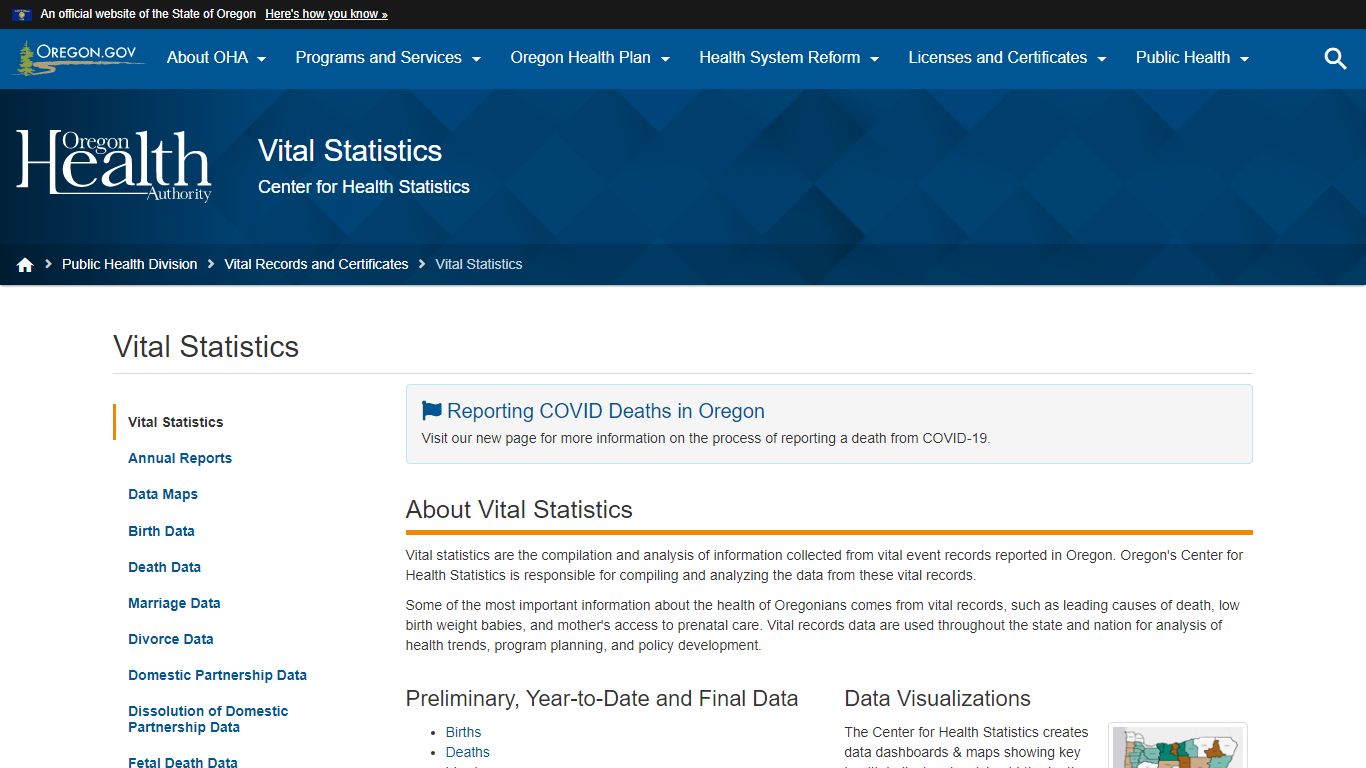 Oregon Health Authority : Vital Statistics : Vital Statistics : State ...